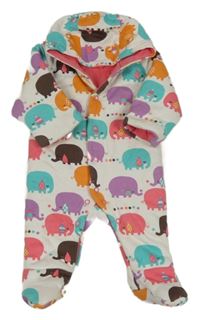 Bílá tepláková kombinéza s barevnými slony a kapucí M&S