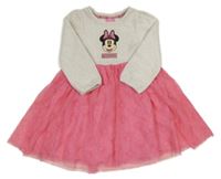 Světlebéžovo-růžové žebrované třpytivé sametovo/tylové šaty s Minnie PRIMARK