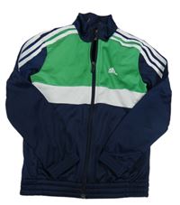 Tmavomodro-zeleno-bílá sportovní propínací mikina s logem Adidas
