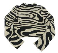 Smetanovo-černý vzorovaný crop svetr H&M