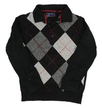 Černo-světlešedo-červený károvaný svetr s límečkem Next