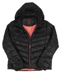 Černá šusťáková prošívaná zateplená bunda s kapucí C&A