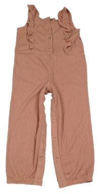 Růžový kalhotový overal s volánky 