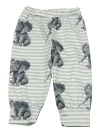 Šedo-bílé pruhované lehké tepláky se slony 