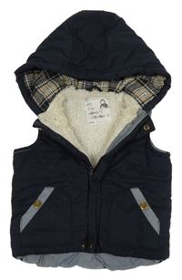 Světle-tmavomodrá šusťáková zateplená vesta s kapucí Matalan