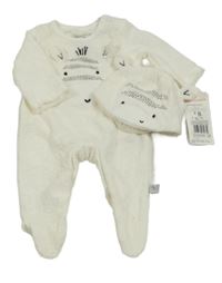 Nové - 2set - Smetanový sametový overal se zebrou + čepice F&F