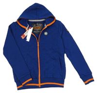 Nové - Safírová prošívaná propínací mikina s nášivkou a kapucí Diesel