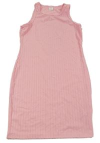 Světlerůžové žebrované elastické šaty Shein