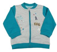 Šedo-azurová propínací mikina s raketou a nápisy Ergee