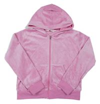 Růžová plyšová propínací mikina s kapucí H&M