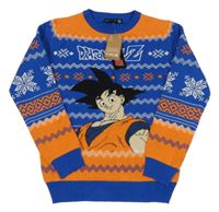 Nové - Modro-bílo-oranžový vzorovaný svetr - Dragonballz