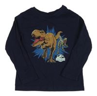 Tmavomodré triko s dinosasurem 