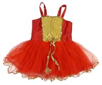 Kostým - Červeno-zlaté šaty s tylovou sukní 
