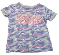 Šedo-modro-růžové army tričko s nápisem Primark 
