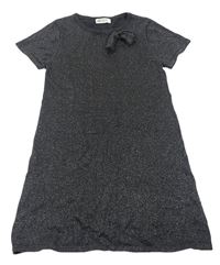 Antracitové třpytivé pletené šaty s mašlí H&M