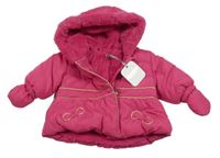 Nové - Růžová šusťáková zimní bunda s kapucí + rukavice Absorba
