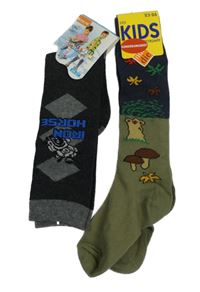 Nové - 2x Tmavošedé + krahi-modré ponožky s obrázky vel. 23-26