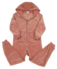 Růžová plyšová kombinéza s puntíky a kapucí Topolino