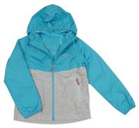 Tyrkysovo-šedá funkční šusťáková jarní bunda s kapucí Raintex