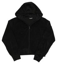 Černá sametová crop mikina s kapucí 