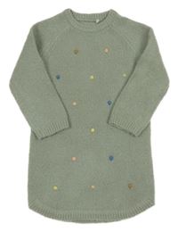 Zelenošedé svetrové šaty s bambulkami George