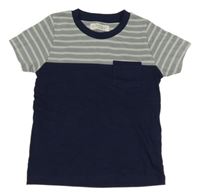 Tmavomodro-světemodré pruhované tričko s kapsou 