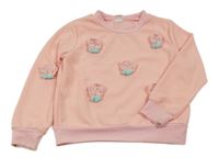 Broskvová vzorovaná crop mikina s květy 