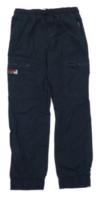 Tmavomodré plátěné cargo cuff kalhoty 