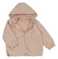Broskvová šusťáková prošívaná zateplená bunda s odepínací kapucí H&M
