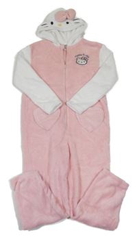 Světlerůžovo-bílá chlupatá kombinéza s Kitty a kapucí H&M