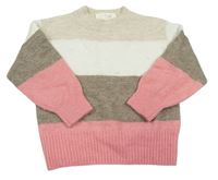 Růžovo-kávovo-smetanovo-béžový vlněný oversize svetr zn. H&M
