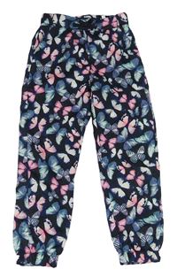 Černé cuff lehké kalhoty s motýlky H&M