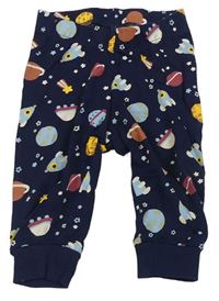 Tmavomodré pyžamové kalhoty s planetami a raketami H&M