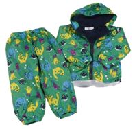 2Set - Zelená šusťáková podzimní bunda s příšerkami a dinosaury a kapucí + kalhoty 
