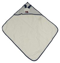 Nové - bílo-tmavomodrá froté zavinovací osuška s kapucí se zajíčkem GAYE