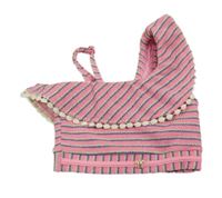 Růžovo-tmavomodro-mátový pruhovaný vzorovaný asymetrický crop top se želvičkou RIVER ISLAND