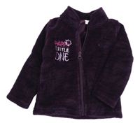 Lilkovo-tmavomodrá melírovaná plyšová bunda s nápisy lupilu