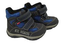 Tmavošedo-modré koženkovoo/textilní kotníčkové zimní boty s logem ICE ROADS vel. 24