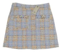 Nové - modro-světleoranžovo-bílá kostkovaná vzorovaná sukně River Island