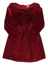 Tmavočervené žebrované sametové šaty s volánkem SHEIN