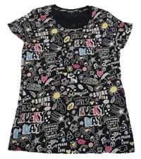 Černé tričko s nápisy a obrázky LEWRO