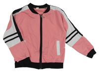 Růžovo-bílo-černá propínací mikina s pruhy 