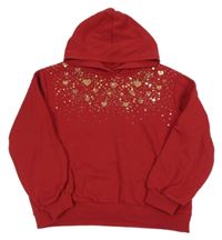 Tmavočervená mikina se srdíčky a flitry a kapucí H&M