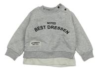 Světlešedá melírovaná teplá mikina s nápisy a všitým trikem