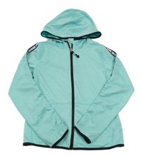 Světletyrkysová melírovaná propínací sportovní mikina s pruhem s nápisy a kapucí H&M