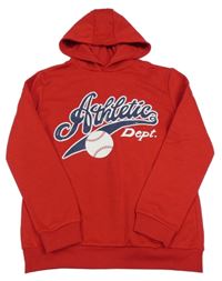 Červená melírovaná teplá mikina s nápisy a míčkem a kapucí PRIMARK