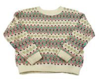 Smetanovo-zeleno-jahodovo-zlatý vzorovaný svetr M&S