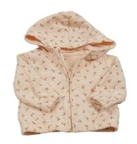 Světlebroskvová propínací mikina s kytičkami a kapucí KIABI