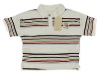 Nové - bílo-pruhované vzorované oversize polo tričko s nášivkou LEIGH TUCKER