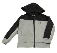 Šedo-černá melírovaná propínací mikina s dinosaurem a kapucí PEP&CO